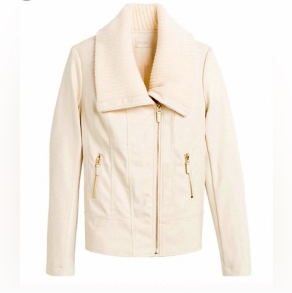 NWT Chicos Faux Leather Jacket W Sweater Trim